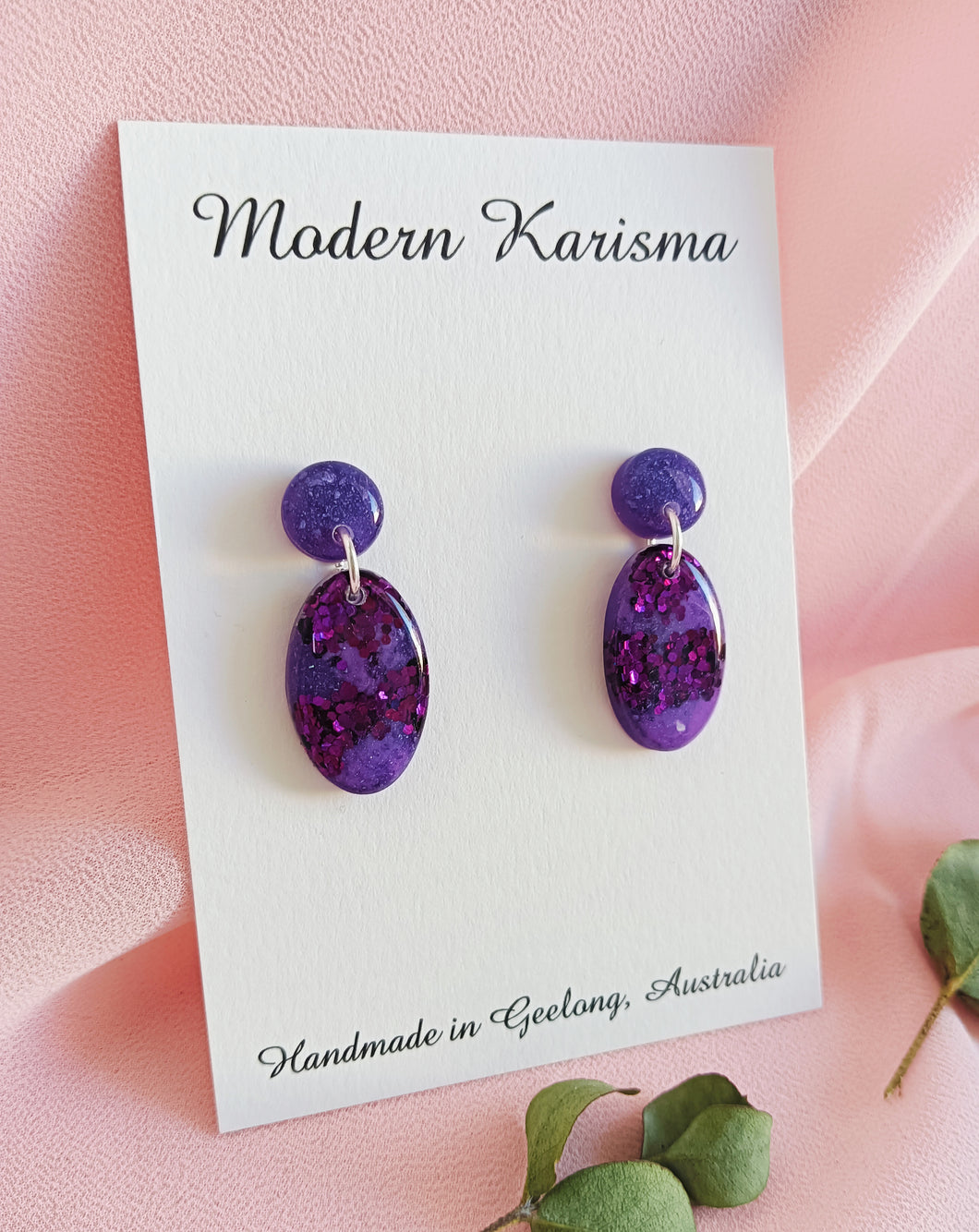 Purple Passion Mini Oval Dangle Earrings