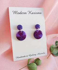 Purple Passion Mini Circle Dangle Earrings