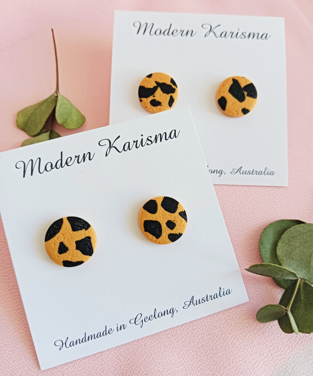 Mustard and Black Stud Earrings