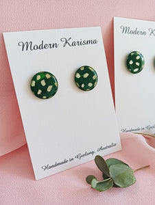 Green and Gold Stud Earrings