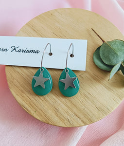 Green Teardrop Star Hoops