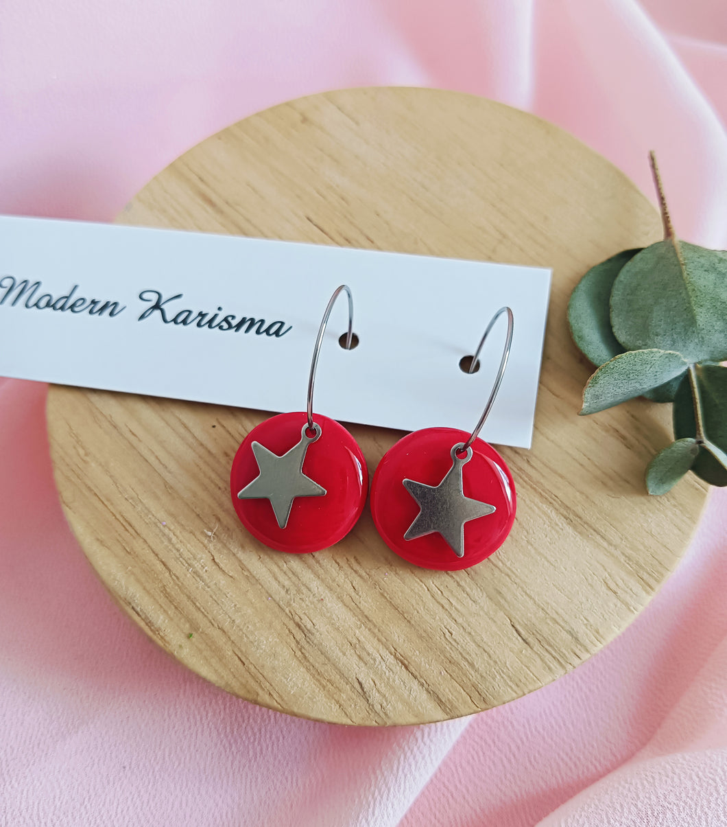 Red Circle Star Hoops