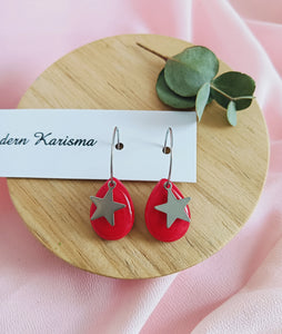 Red Teardrop Star Hoops