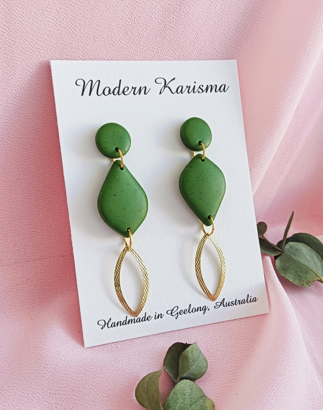 Speckled Olive Dangle Earrings