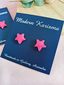 Pink Glitter Star Studs