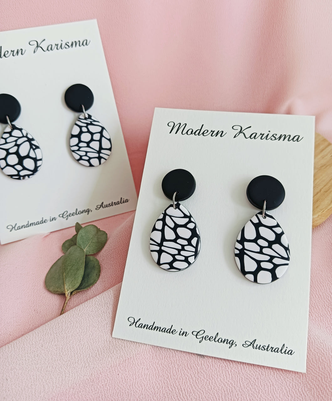 Black and White Teardrop Dangle Earrings