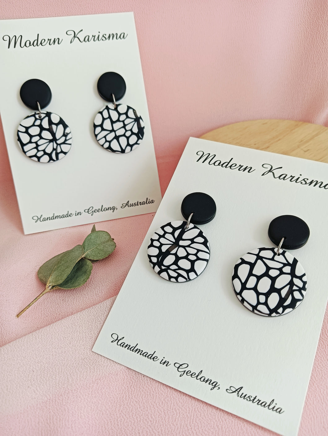 Black and White Circle Dangle Earrings