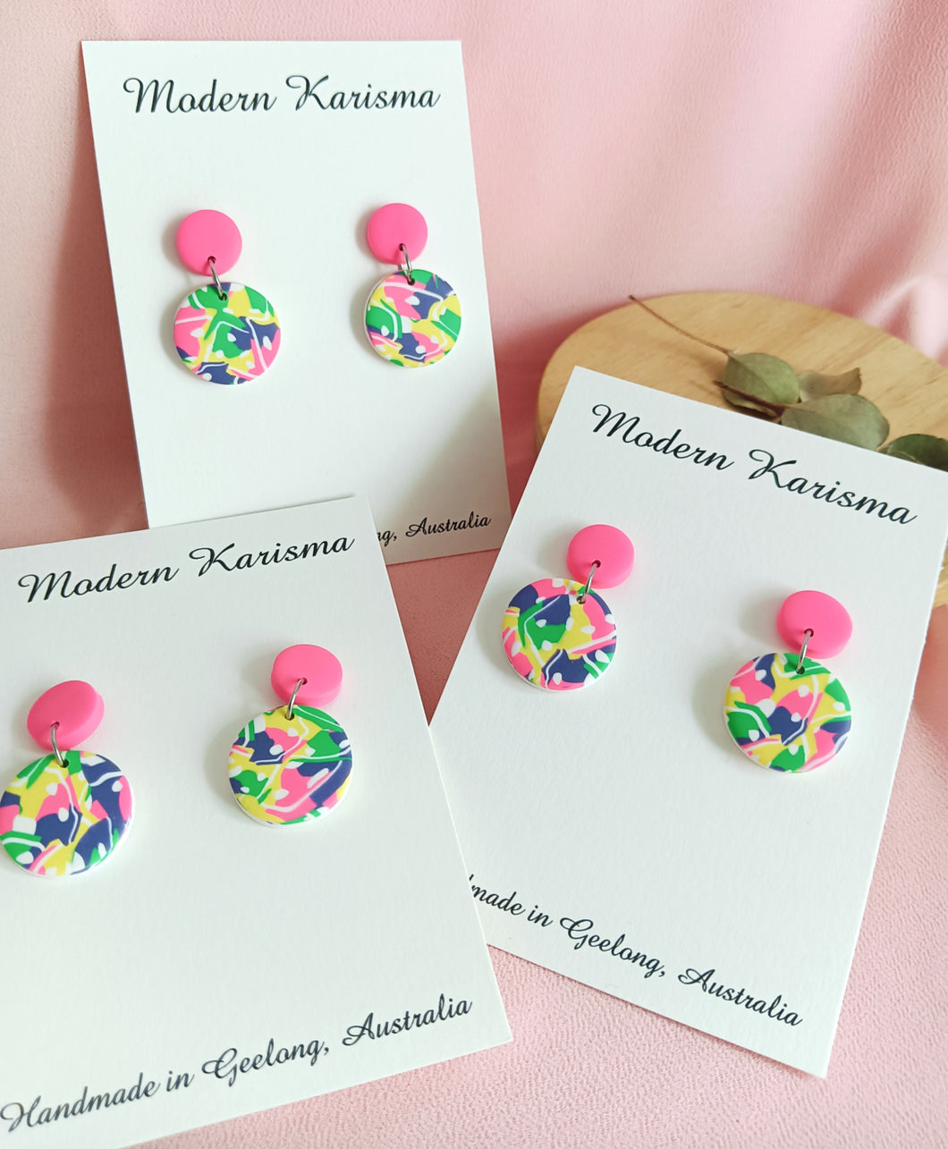Rainbow Squiggles Mini Circle Dangle Earrings