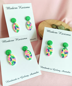 Rainbow Squiggles Mini Oval Dangles