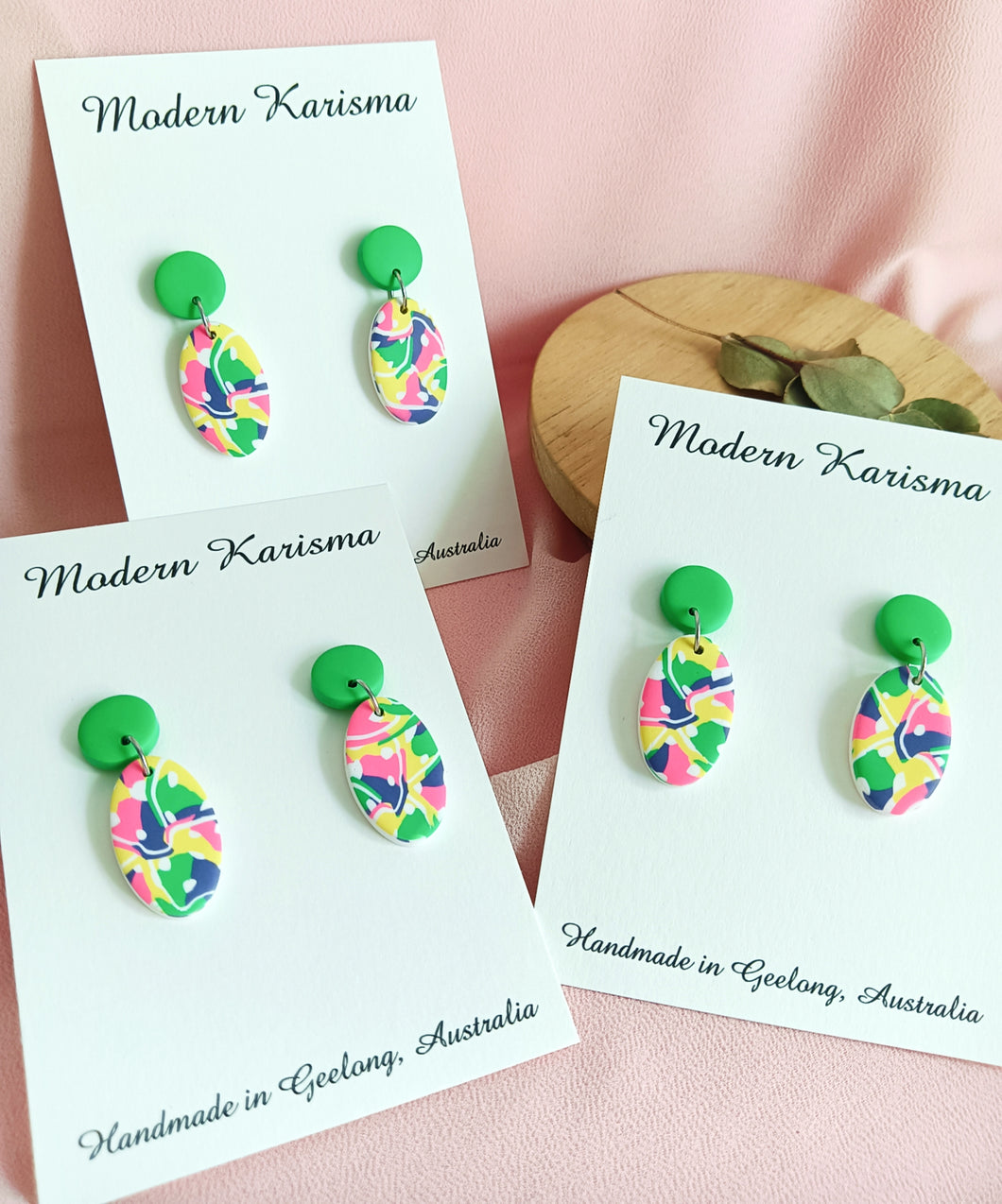 Rainbow Squiggles Mini Oval Dangles