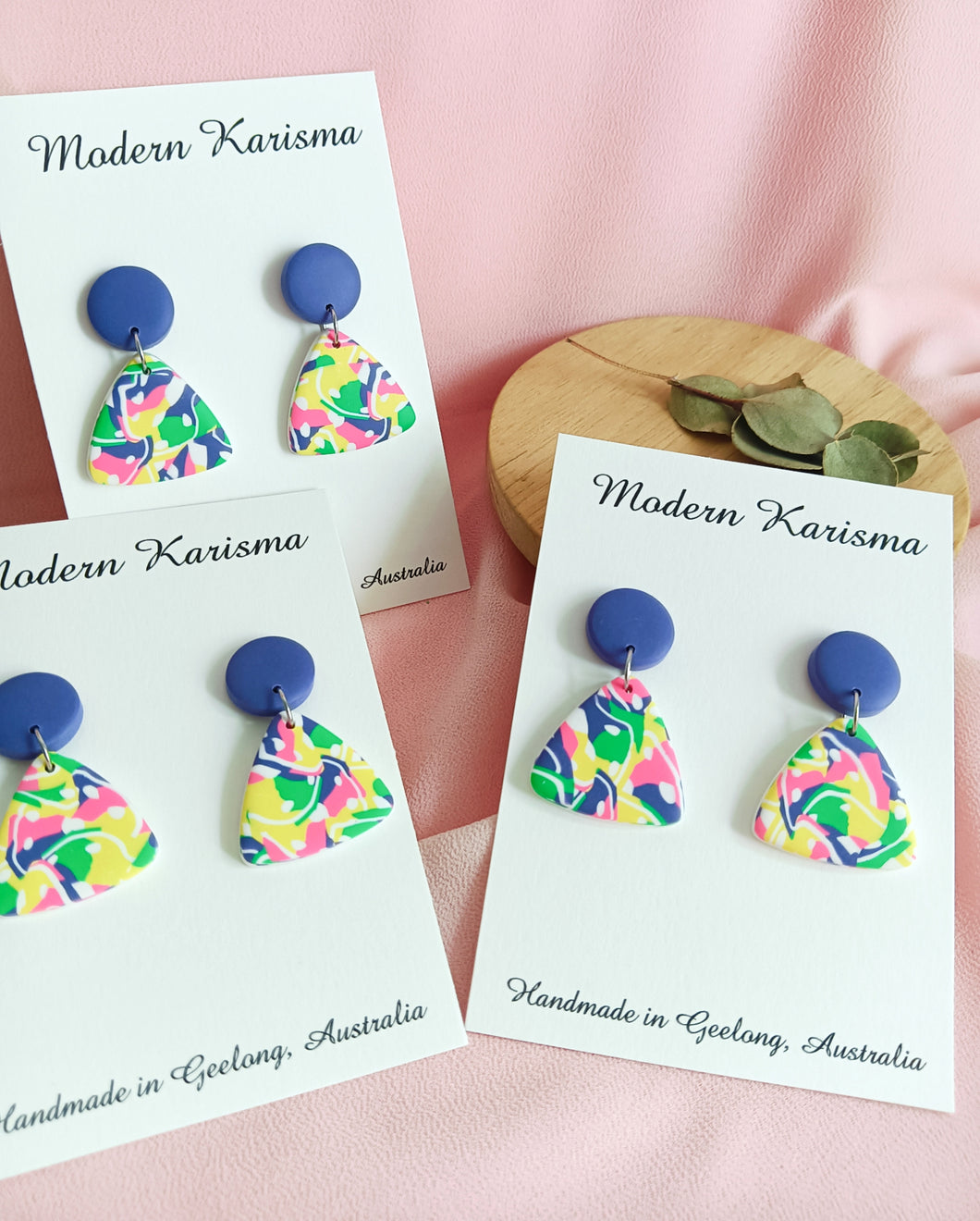Rainbow Squiggles Triangle Dangle Earrings