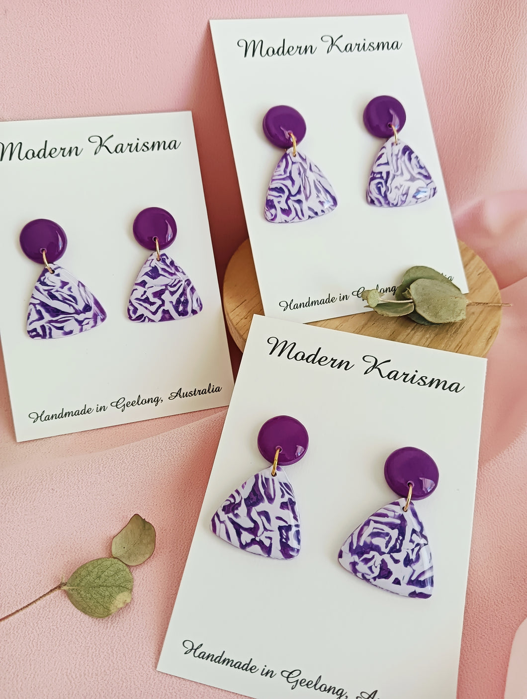 Purple Swirl Triangle Dangles