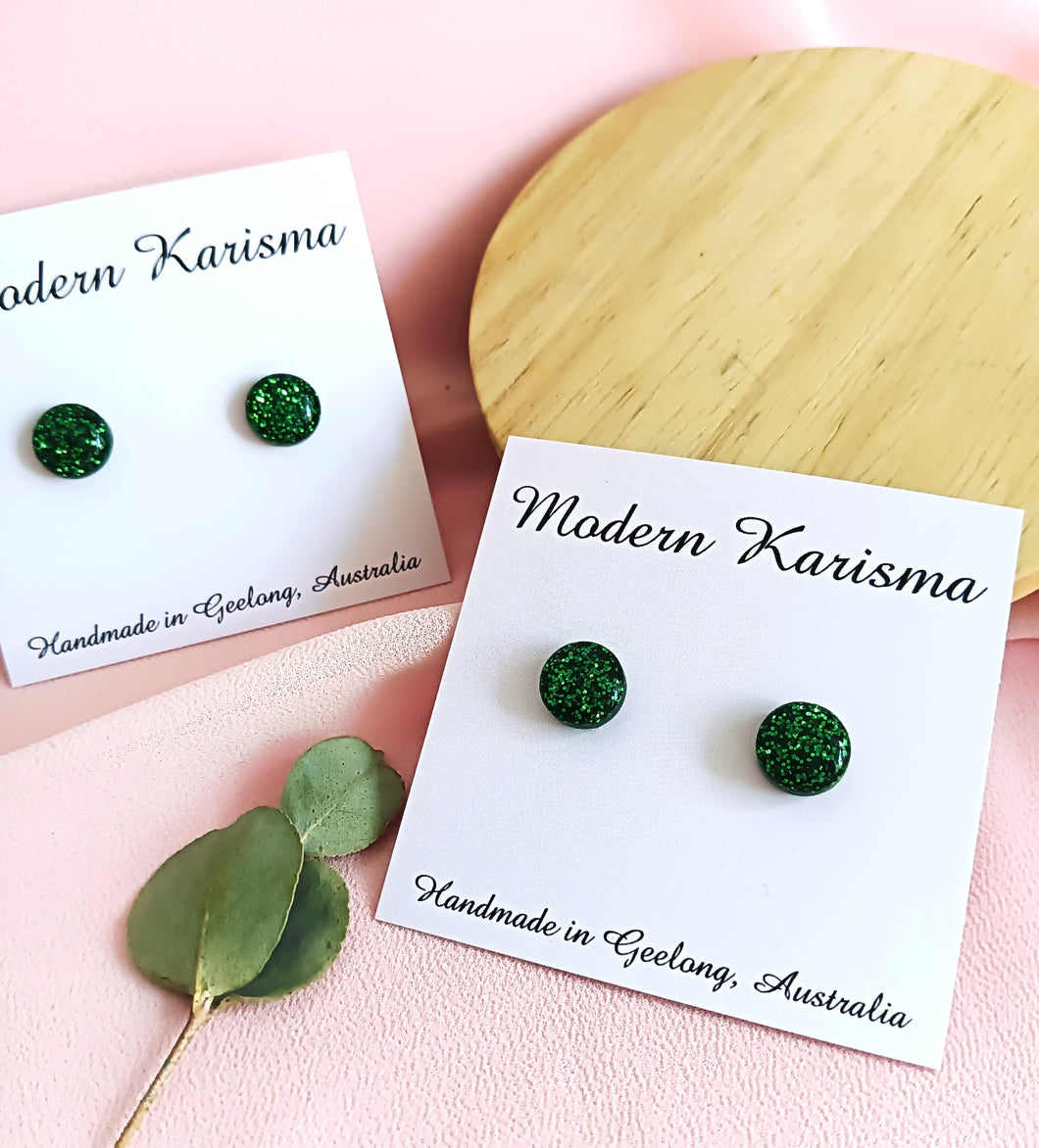 Green Glitter Studs