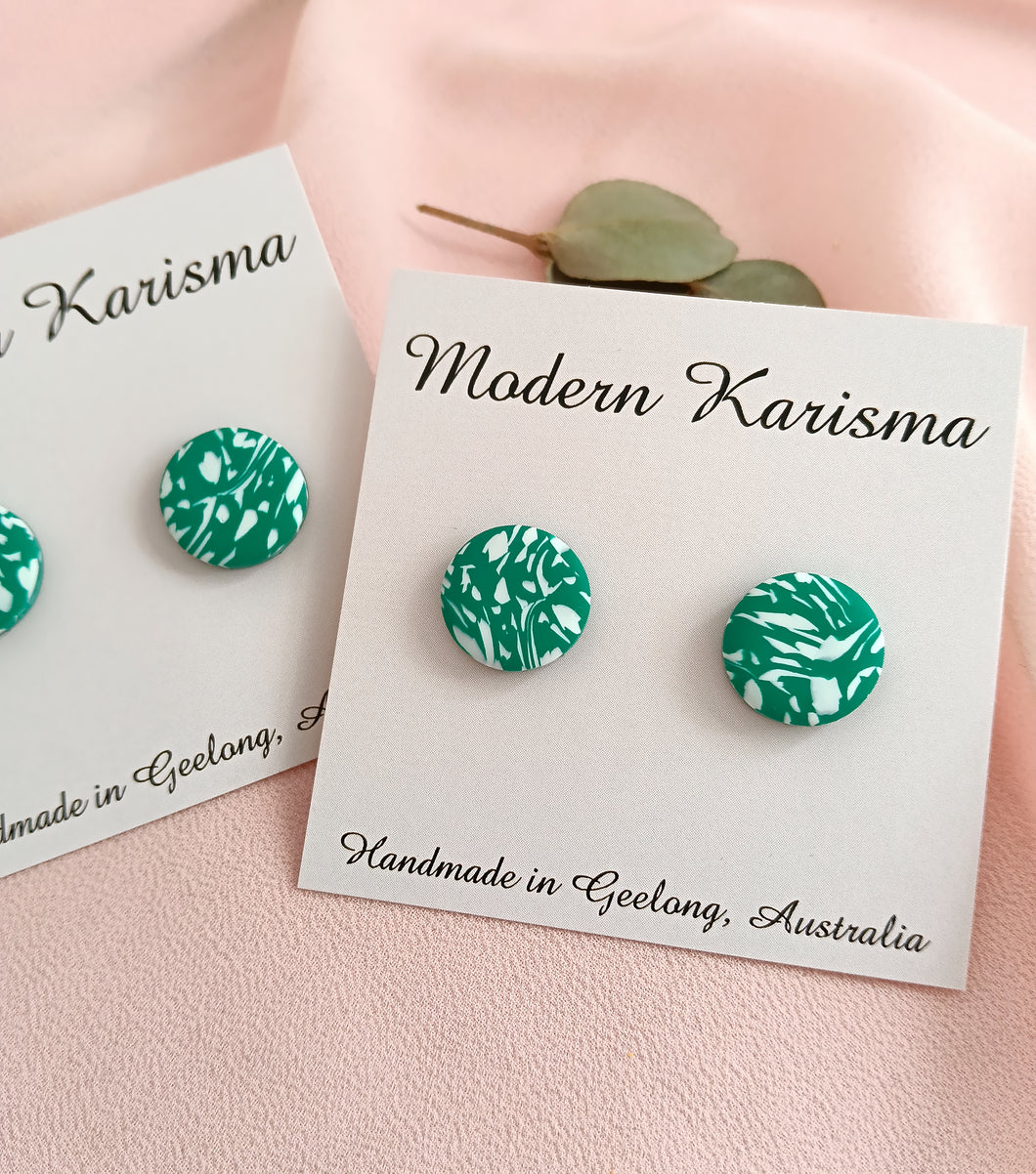 Green Swirl Stud Earrings