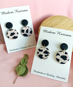 Cow Print Circle Dangles