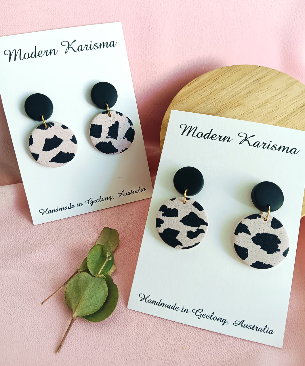 Cow Print Circle Dangles