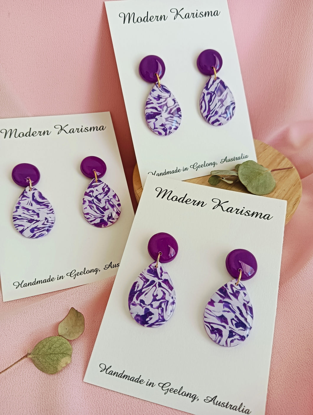 Purple Swirl Teardrop Dangles